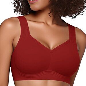 Women Size M Minimizer Bra No Underwire Supportive Full Coverage RED